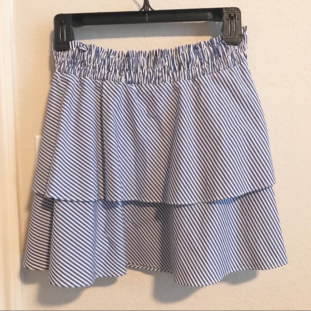 Blue + White Striped Mini Skirt